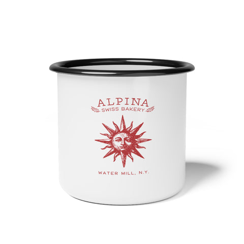 Enamel Camp Cup - Alpina Swiss Bakery Sun Logo Coffee Mug (Water Mill, NY)