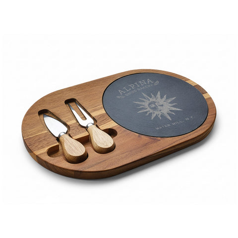 Engraved Acacia Charcuterie Board with Slate Inset & Cheese Tools
